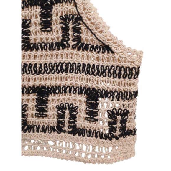 Crochet Bohemian Half Top Womens Sz L Beige Semi Sheer Cropped Festival Coquette - Picture 2 of 16